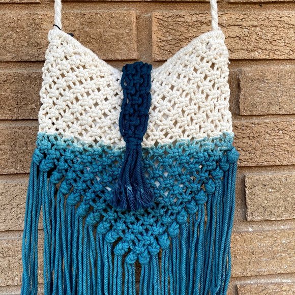 Crochet Macrame' Woven Fringed Bag Ombre' Crossbody - Picture 3 of 9